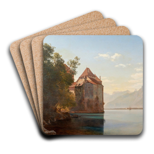Castle by Lake Geneva by Janus la Cour Art Drink Coaster set