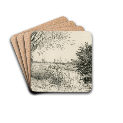 Gezicht op sloot en weilanden bij Leimuiden by Frans Smissaert Drink Coasters - set of 4 Gezicht op sloot en weilanden bij Leimuiden by Frans Smissaert Drink Coasters - set of 4