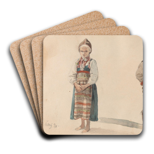 Jente, Utby; gutt, Rttvik by Adolph Tidemand Art Drink Coaster set