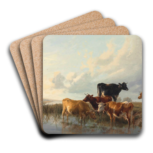 Cattle By A River by Thomas Sidney Cooper Art Drink Coaster set