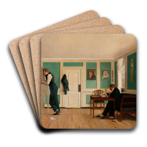 Interior from Amaliegade. Captain Carl Ludvig Bendz standing and Dr. Jacob Christian Bendz seated by Wilhelm Bendz Art Drink Coaster set