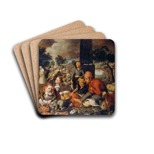 Market Scene with Christ and the Adulteress by Pieter Aertsen Drink Coasters - set of 4 Market Scene with Christ and the Adulteress by Pieter Aertsen Drink Coasters - set of 4