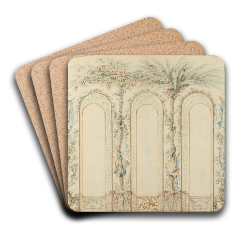 Chinoiserie Wall Design by Jean-Baptiste Pillement Art Drink Coaster set