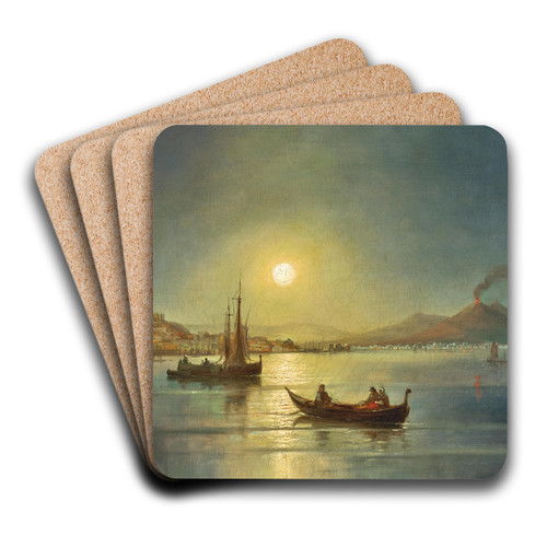 Moonlit Night with the Bay of Naples by Josef Carl Berthold Pttner Art Drink Coaster set Moonlit Night with the Bay of Naples by Josef Carl Berthold Pttner Art Drink Coaster set