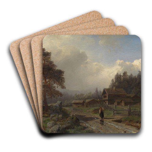 Norwegian Landscape in Rain by Hans Gude Art Drink Coaster set