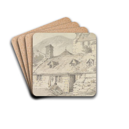 Stone Cottages in a Mountainous Landscape with a Figure in the Foreground by William Alexander Drink Coasters - set of 4 Stone Cottages in a Mountainous Landscape with a Figure in the Foreground by William Alexander Drink Coasters - set of 4