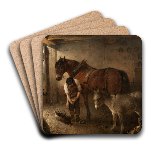 A Farrier Shoeing A Plough Horse by Edward Robert Smythe Art Drink Coaster set