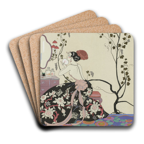 Le Grand Decolletage by George Barbier Art Drink Coaster set