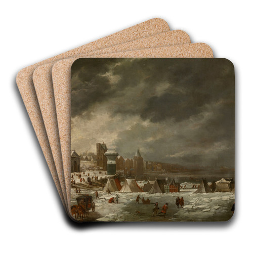 The Frozen Scheldt in Antwerp by Jan Peeters the elder Art Drink Coaster set