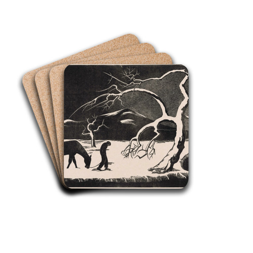 Man met paard in de sneeuw by Bernard Essers Drink Coasters - set of 4