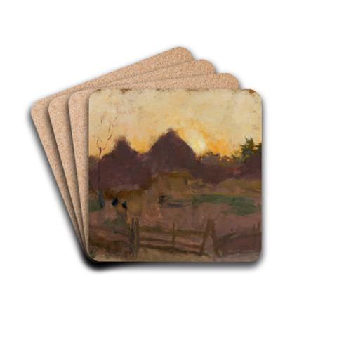 Landscape with haystacks by Tadeusz Makowski Drink Coasters - set of 4 Landscape with haystacks by Tadeusz Makowski Drink Coasters - set of 4