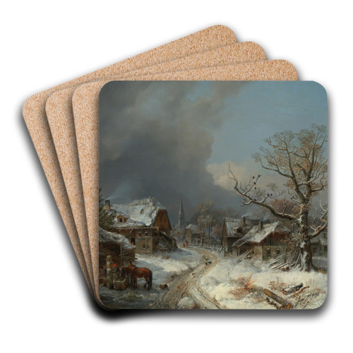 Dorfstrasse im Winter mit Trnke by Heinrich Brkel Art Drink Coaster set