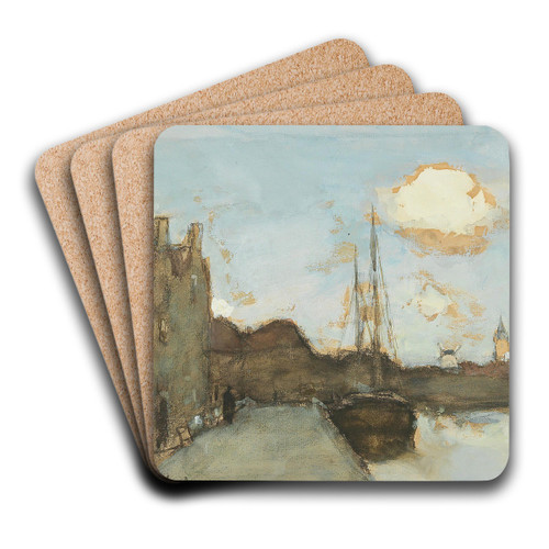 View of a Canal by Johan Hendrik Weissenbruch Art Drink Coaster set View of a Canal by Johan Hendrik Weissenbruch Art Drink Coaster set