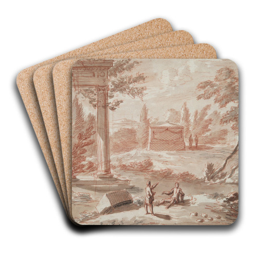 Landscape with tomb, ruins, andfigures by Abraham Rademaker Art Drink Coaster set Landscape with tomb, ruins, andfigures by Abraham Rademaker Art Drink Coaster set