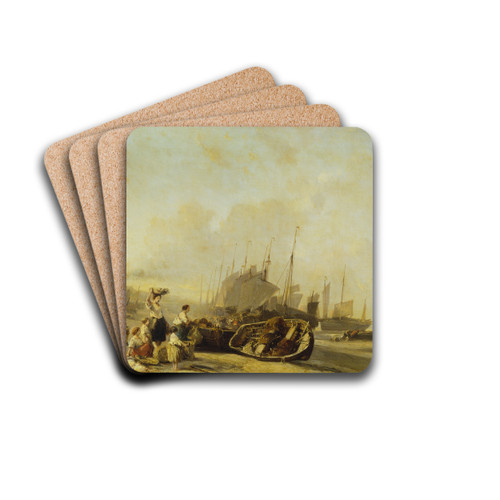 Boats on the Shore at Calais by Eugne Isabey Drink Coasters - set of 4