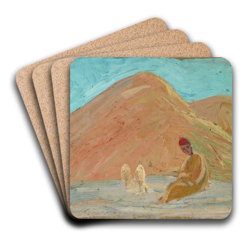 Shepherd with two Sheep by Ernst Schiess Art Drink Coaster set Shepherd with two Sheep by Ernst Schiess Art Drink Coaster set