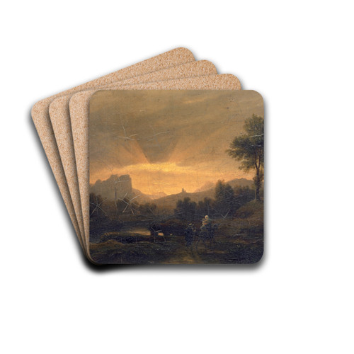 River Landscape with Flight into Egypt by Jakob Christoph Miville Drink Coasters - set of 4
