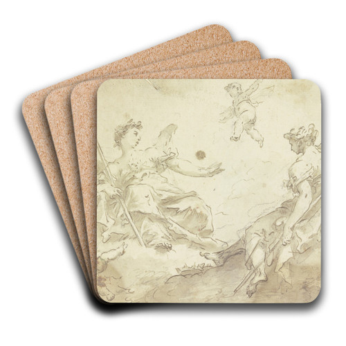 Zwei allegorische Frauenfiguren mit Putten auf Wolken (Virt und Nobilit) by Gaspare Diziani Art Drink Coaster set