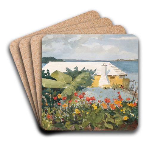 Flower Garden and Bungalow, Bermuda by Winslow Homer Art Drink Coaster set Flower Garden and Bungalow, Bermuda by Winslow Homer Art Drink Coaster set