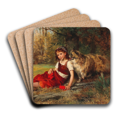 A Young Goose Girl Resting by Anton Heinrich Dieffenbach Art Drink Coaster set