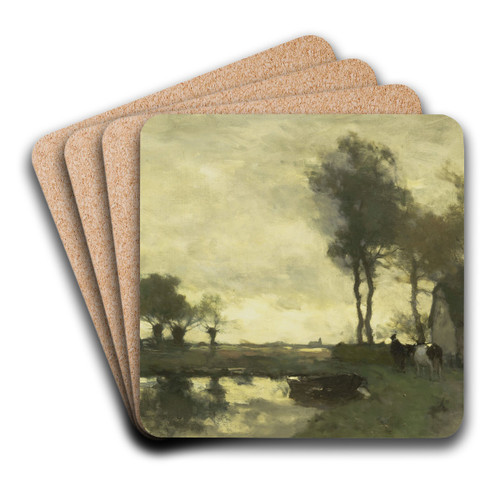 Landschap met boerderij bij een plas by Johan Hendrik Weissenbruch Art Drink Coaster set Landschap met boerderij bij een plas by Johan Hendrik Weissenbruch Art Drink Coaster set