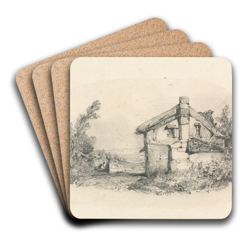Cottage in a Landscape by William Callow Art Drink Coaster set