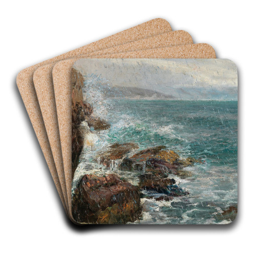 A Rainy Day on the Shore by Menci Clement Crni Art Drink Coaster set