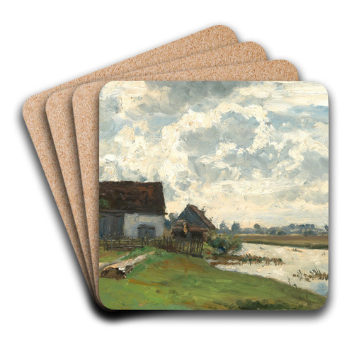 A River Landscape in Vtting by Philipp Rth Art Drink Coaster set