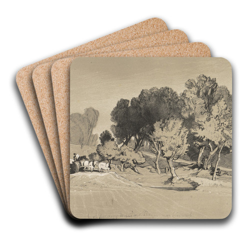 Col. Harvey's Meadow Thorpe and Norwich Oct. 2nd 1841 by Miles Edmund Cotman Art Drink Coaster set Col. Harvey's Meadow Thorpe and Norwich Oct. 2nd 1841 by Miles Edmund Cotman Art Drink Coaster set