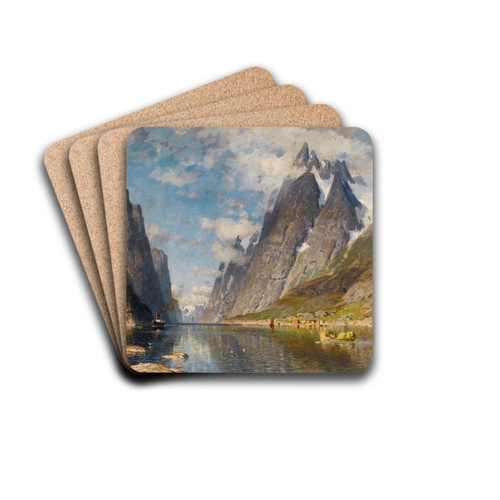 A Norwegian fjord (possibly the Sognefjord) by Adelsteen Normann Drink Coasters - set of 4
