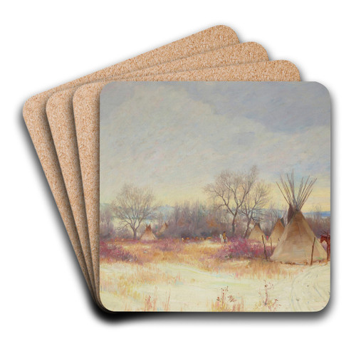 Indian Encampment by Joseph Henry Sharp Art Drink Coaster set Indian Encampment by Joseph Henry Sharp Art Drink Coaster set