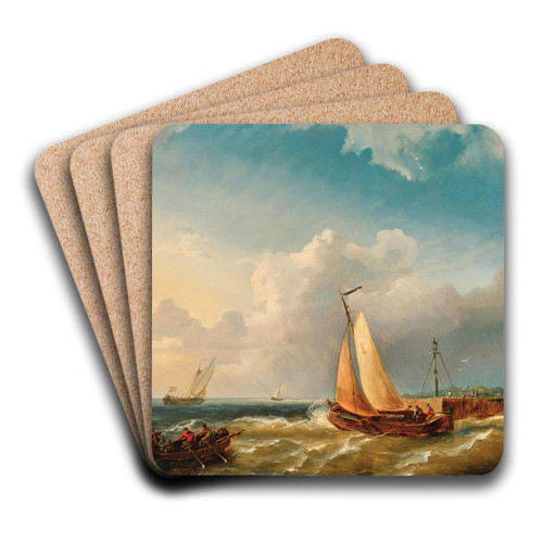 A Harbour View by Pieter Cornelis Dommershuijzen Art Drink Coaster set A Harbour View by Pieter Cornelis Dommershuijzen Art Drink Coaster set