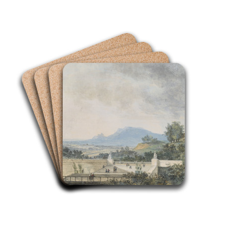 Panoramic View across a Terraced Park by Louis Gabriel Moreau Drink Coasters - set of 4 Panoramic View across a Terraced Park by Louis Gabriel Moreau Drink Coasters - set of 4