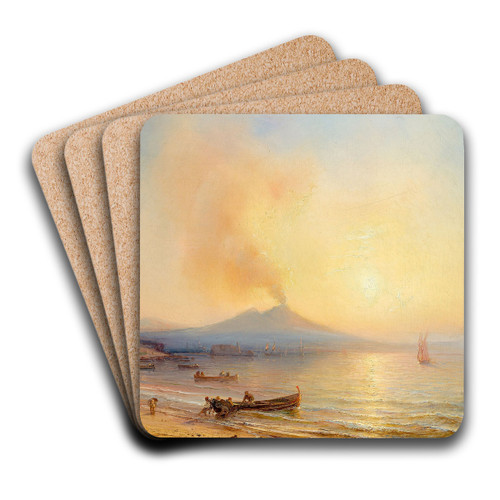 The Gulf of Naples with View of Mount Vesuvius by Thodore Gudin Art Drink Coaster set
