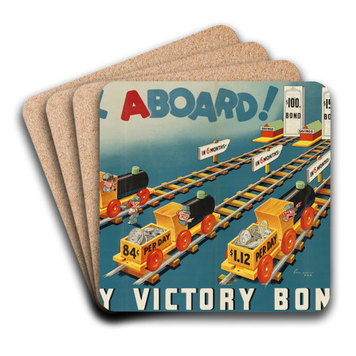 All Aboard! Buy Victory Bonds by Ken Rowell Art Drink Coaster set