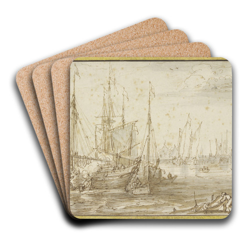 Hafenansicht mit Schiffswerft by Cornelis Claesz. van Wieringen Art Drink Coaster set