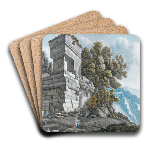 View Of A Villa Beside The CascadesAt Tivoli, With Figures Below by Abraham-Louis-Rodolphe Ducros Art Drink Coaster set