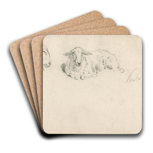 Liggend schaap, schapekop by Floris Verster Art Drink Coaster set Liggend schaap, schapekop by Floris Verster Art Drink Coaster set