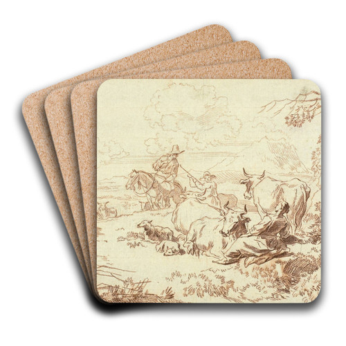 Cattle and Sheep with Shepherds and Shepherdess by Abraham Jansz. Begeyn Art Drink Coaster set Cattle and Sheep with Shepherds and Shepherdess by Abraham Jansz. Begeyn Art Drink Coaster set