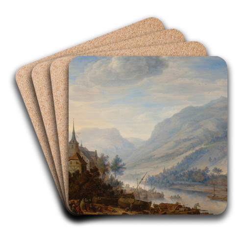 View of the Rhine at Reineck by Herman Saftleven Art Drink Coaster set