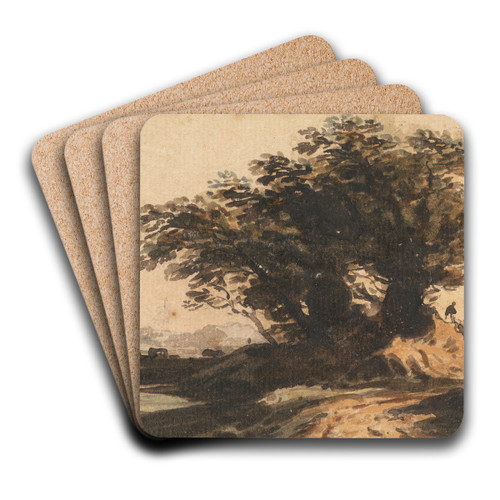 Landscape with a Clump of Trees near a Road and a Stream by John Varley Art Drink Coaster set