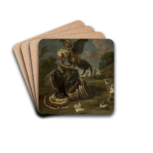 A turkey and a rooster by Paul de Vos Drink Coasters - set of 4