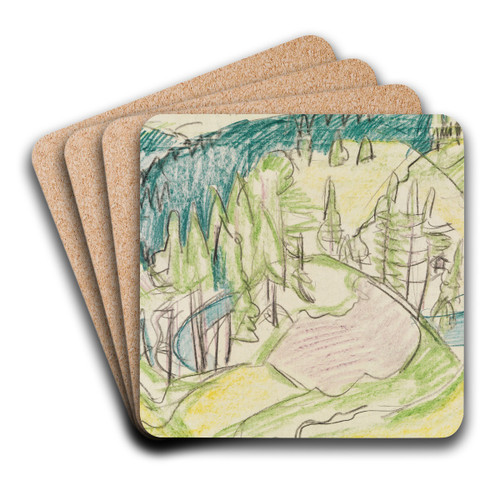 Berglandschaft mit Tannen by Ernst Ludwig Kirchner Art Drink Coaster set