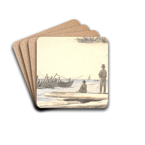 To fiskerbde sejler ind mod Skagens strand by Martinus Rrbye Drink Coasters - set of 4