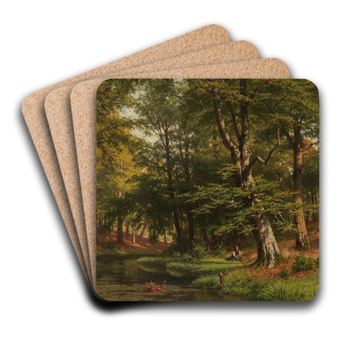 Reisigsammlerinnen im Buchenwald by Fritz Ebel Art Drink Coaster set