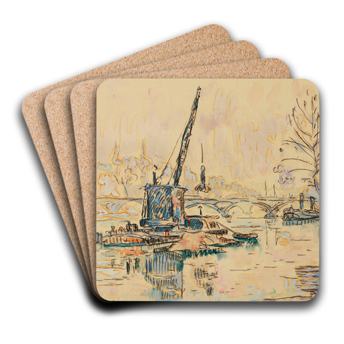 Paris, La Seine au Quai Malaquais (the crane) by Paul Signac Art Drink Coaster set Paris, La Seine au Quai Malaquais (the crane) by Paul Signac Art Drink Coaster set