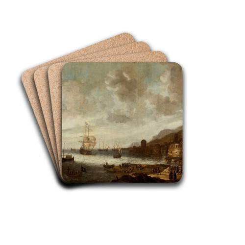 Dutch ship in an exotic port by Jan Abrahamsz Beerstraaten Drink Coasters - set of 4 Dutch ship in an exotic port by Jan Abrahamsz Beerstraaten Drink Coasters - set of 4