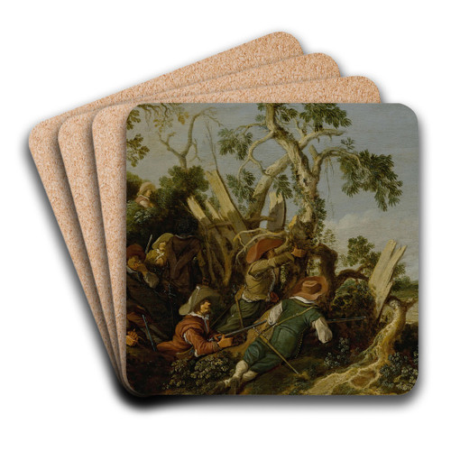 Soldiers Preparing An Ambush by Pieter de Molijn Art Drink Coaster set