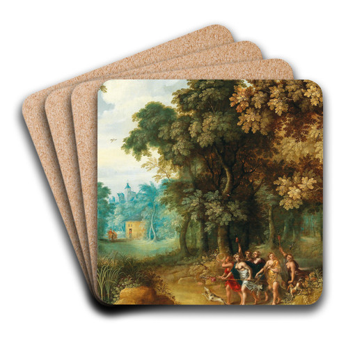 A wooded landscape with Diana and her Nymphs by Gerard de la Valle Art Drink Coaster set