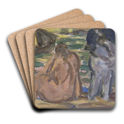 Twee naakte figuren en een paard aan de zee by Leo Gestel Art Drink Coaster set